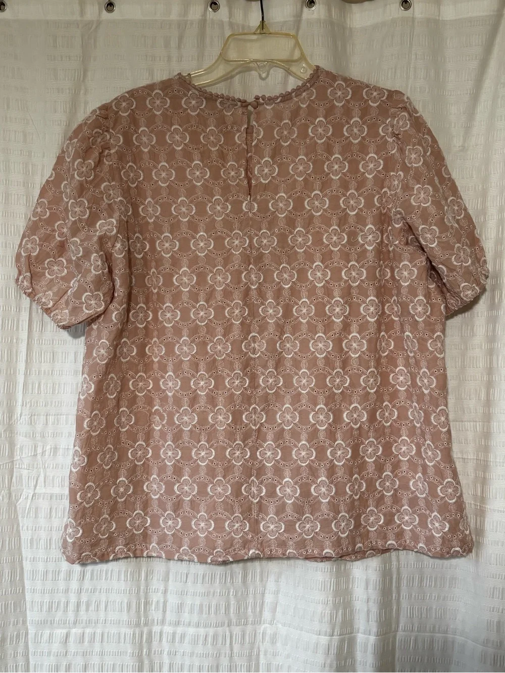 Boden Broderie Pink Puff Sleeve 100% Cotton Floral Eyelet Top Sz 16/18